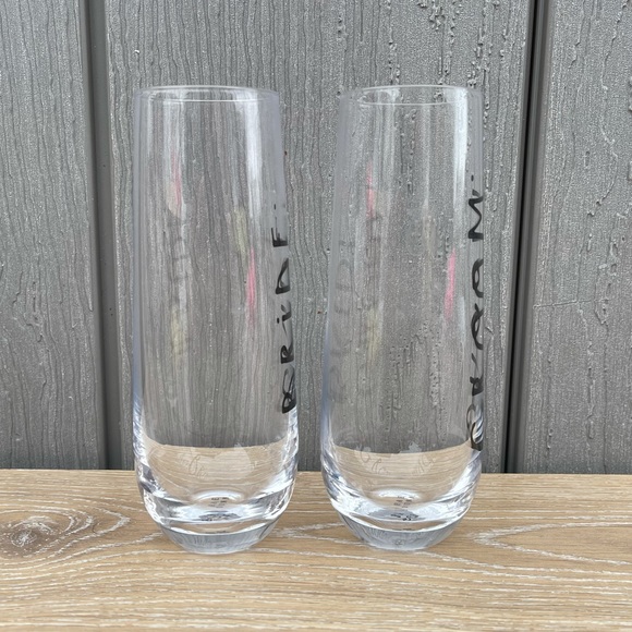 Rae Dunn Artisan Collection Bride and Groom Stemless Champagne Glass Set - Picture 4 of 7